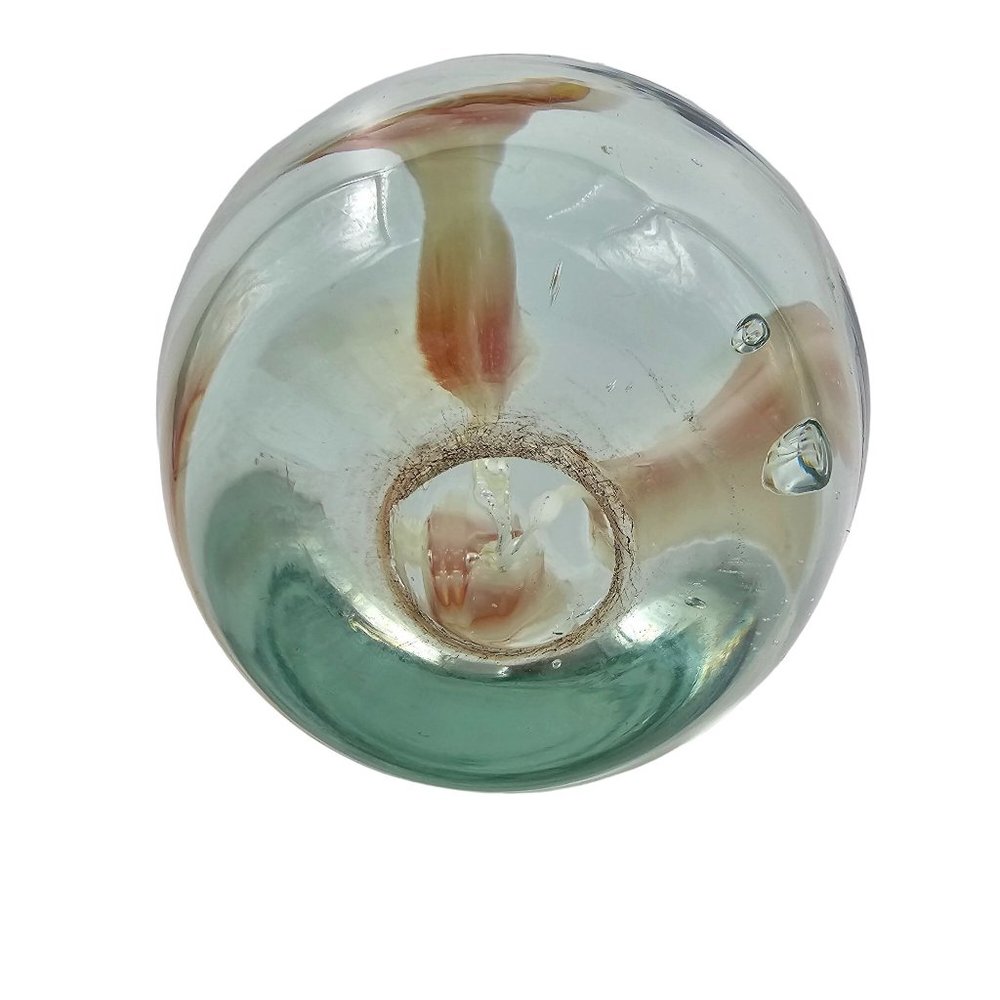 Handblown Art Glass Round Paperweight Lily Flower 22.5 oz white orange mushroom - Picture 6 of 8